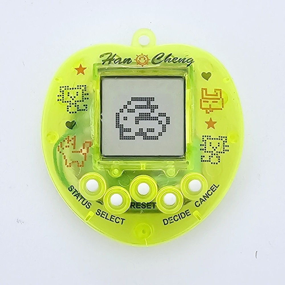 Han Cheng Virtual Pet Handheld Game Neon Lime Green Heart Translucent Retro Toy